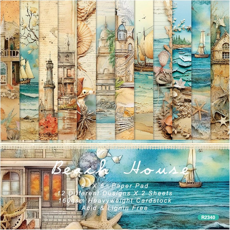 WLXTREE Beach House Scrapbook Paper Pad - 6x6 Sea Themed Travel & Vacation Scrapbooking Supplies Paper for DIY Decorative Background Cardmaking Art Journaling Planner Origami Crafts - Image 1
